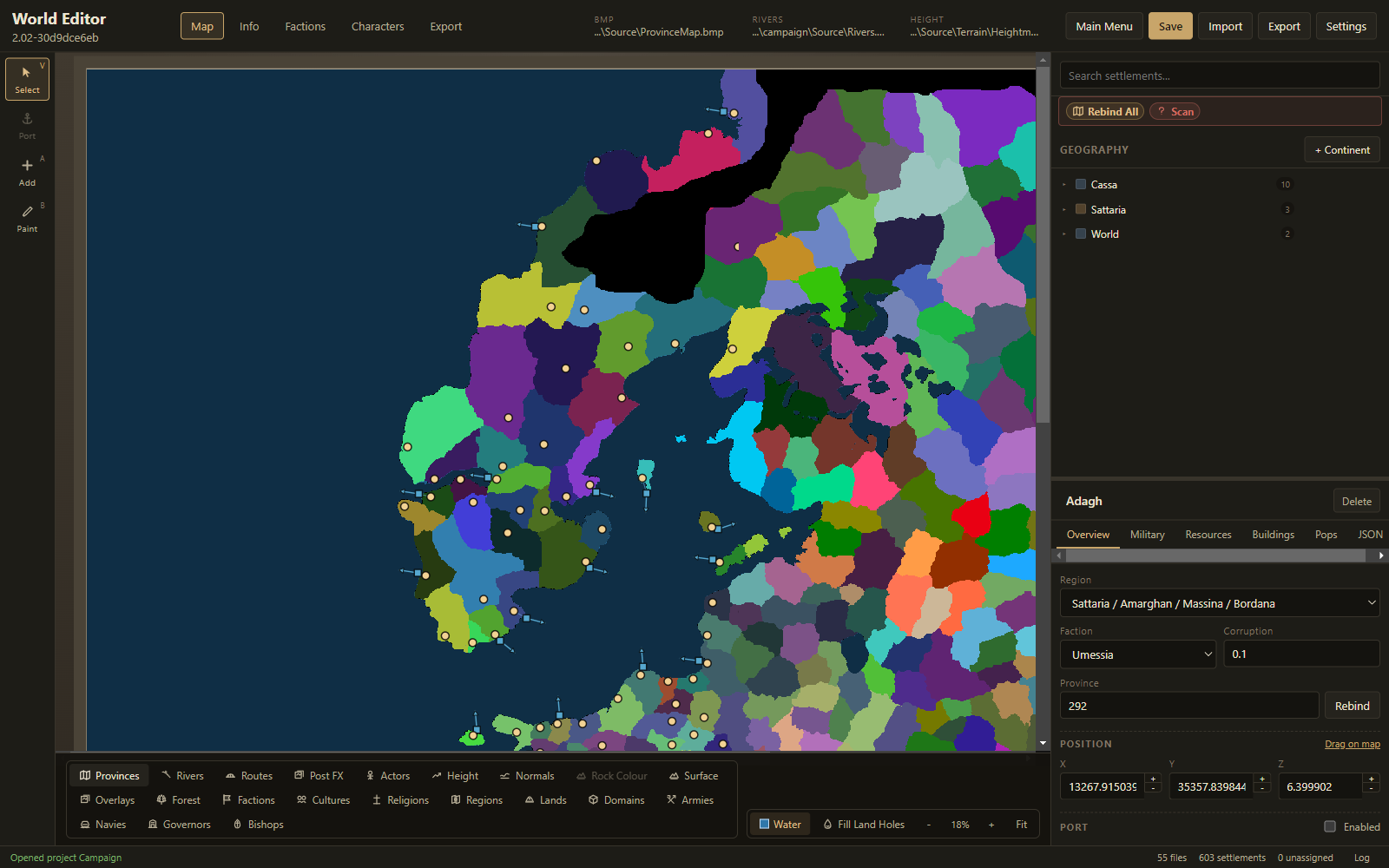 Province and settlement editing