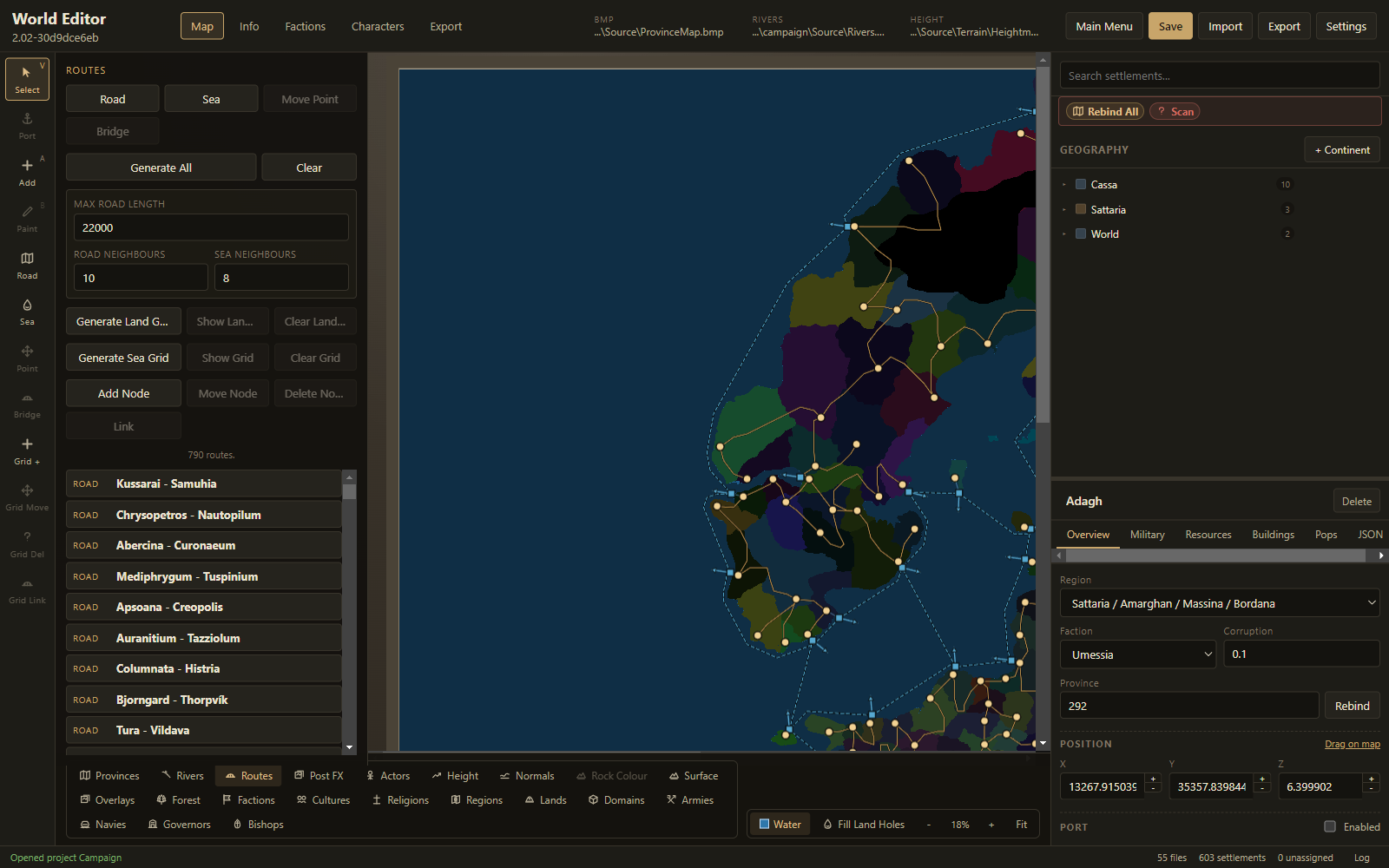 Routes and the sea navigation grid