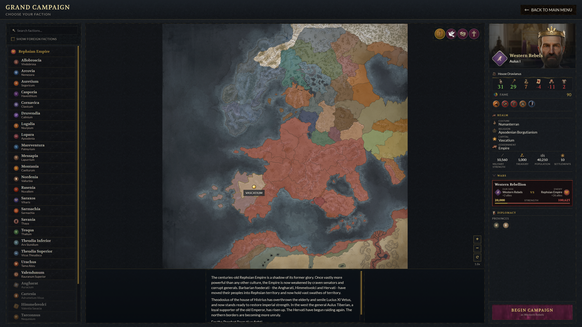 Choose any imperial province in the rebuilt Grand Campaign interface